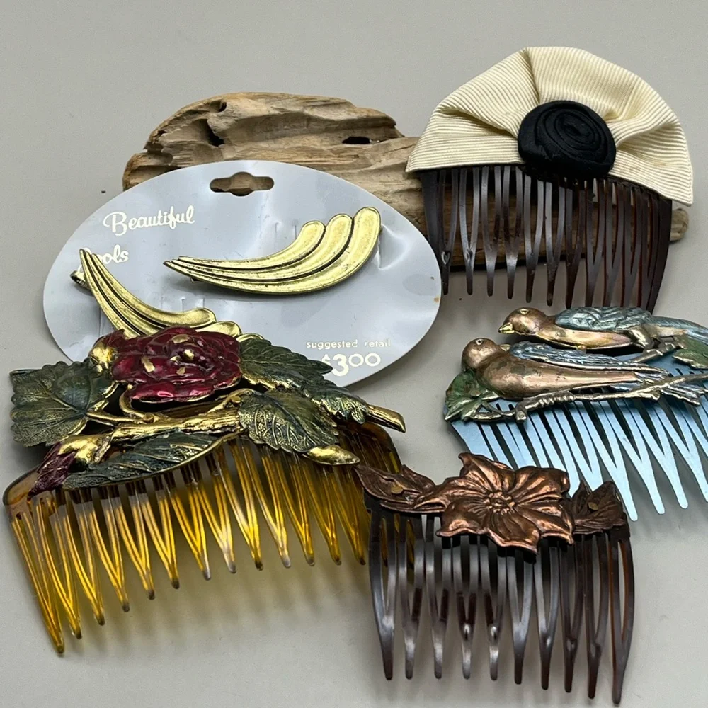 Elegant Vintage Floral and Bird Hair Comb Set